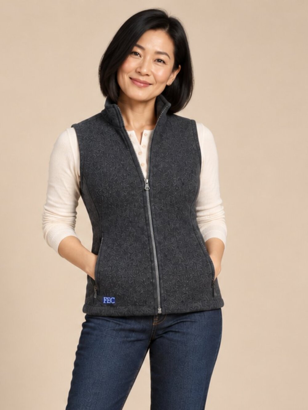 Granola Girl Ibex Charcoal Gray New Wool Full Zip Vest Medium